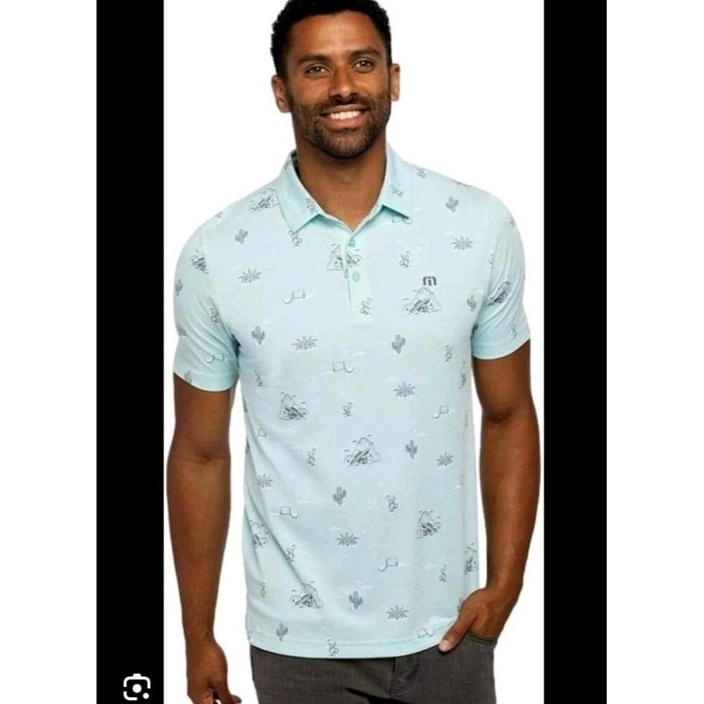 Travis Mathew Polo Shirt Men M Skull Blue Taco Cactus HARDROCK CAFE ATLANTA CITY